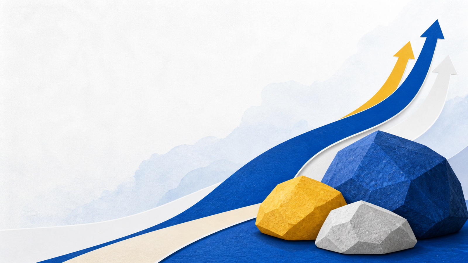 Three rocks with blue and gold paths rising upward